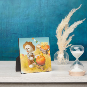Niedlicher Bauer Hund mit Pumpkin Fotoplatte