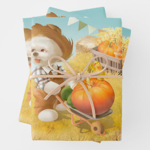 Niedlicher Bauer Hund mit Pumpkin Geschenkpapier Set