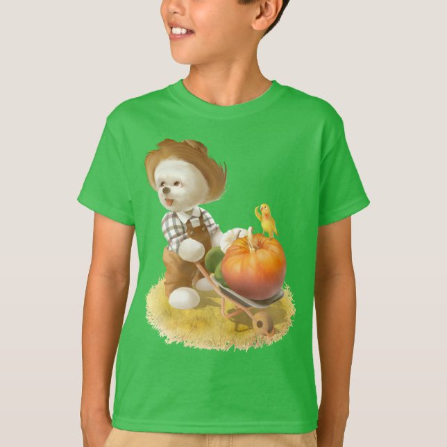 Niedlicher Bauer Hund mit Pumpkin T-Shirt (Vorderseite)