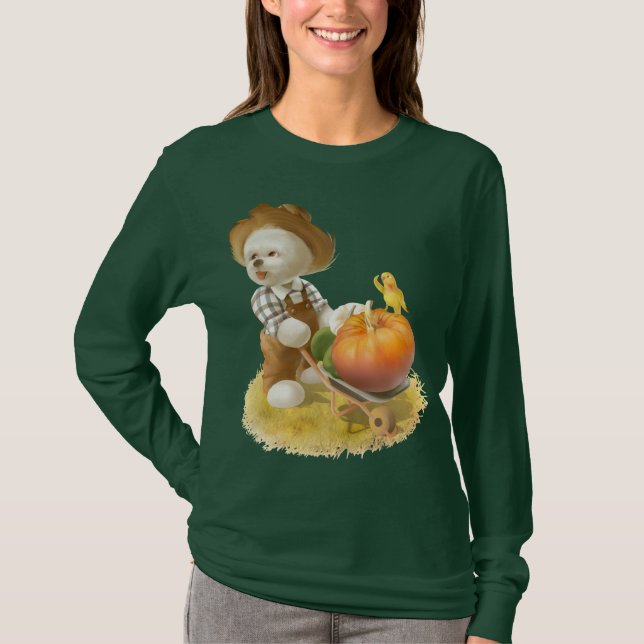 Niedlicher Bauer Hund mit Pumpkin T-Shirt (Vorderseite)
