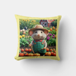 Niedlicher Bauer Mouse in seinem Garden Throw Kiss Kissen