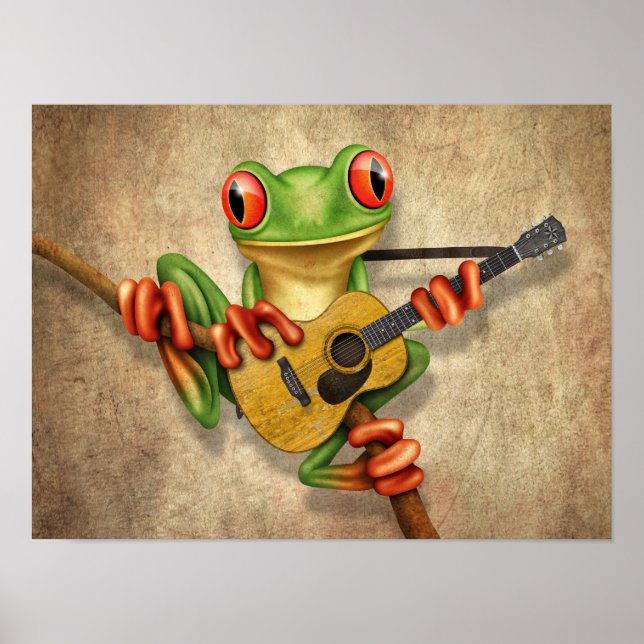 Niedlicher Baum Frog, der einen Acoustic Guitar Ro Poster (Vorne)
