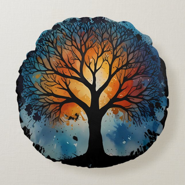 Niedlicher Baum Wasserfarbe Rundes Kissen (Vorderseite)