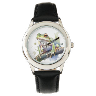 niedlicher Baumfrosch, der auf einem Ast in Wasser Armbanduhr