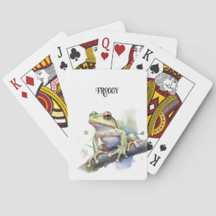 niedlicher Baumfrosch, der auf einem Zweig sitzt,  Spielkarten