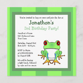 Niedlicher Baumfrosch mit Streifen zum Geburtstag  Einladung