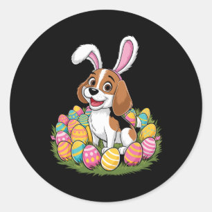 Niedlicher Beagle Bunny Oars Ostereier Happy Easte Runder Aufkleber