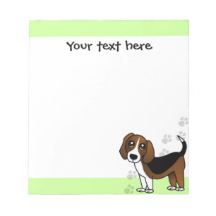 Niedlicher Beagle Cartoon Dog auf Grün mit Paw Pri Notizblock