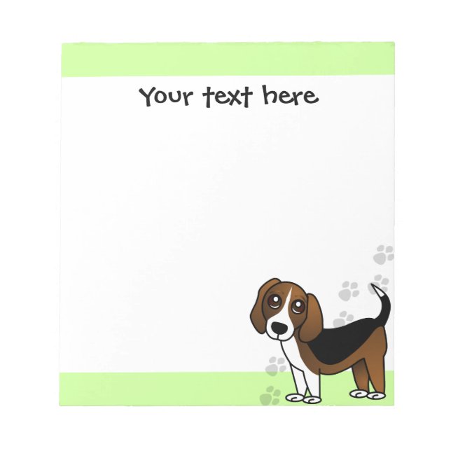 Niedlicher Beagle Cartoon Dog auf Grün mit Paw Pri Notizblock (Vorderseite)