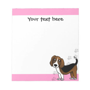 Niedlicher Beagle-Cartoon-Hund auf Rosa mit Notizblock