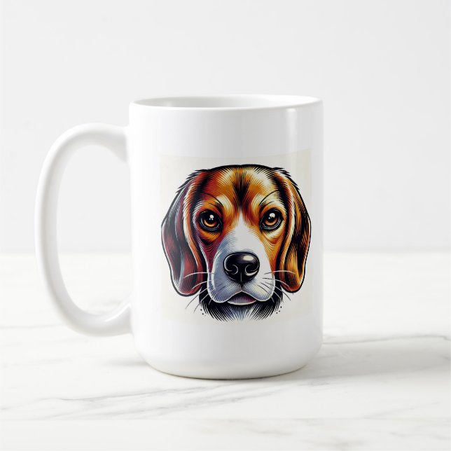 Niedlicher Beagle Dog Portrait mit kräftigen Farbe Kaffeetasse (Links)