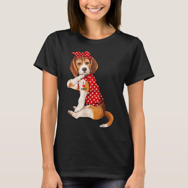 Niedlicher Beagle Hund I Liebe Mama Tattoo T-Shirt (Vorderseite)