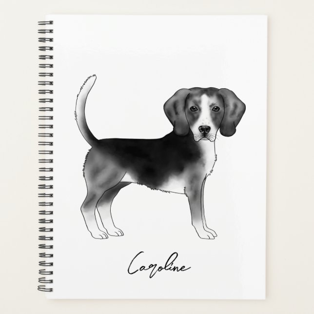 Niedlicher Beagle Hund in Schwarz-Weiß-Text und be Planer (Vorderseite)