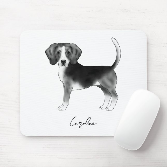 Niedlicher Beagle Hund in Schwarz/Weiß und Individ Mousepad (Mit Mouse)