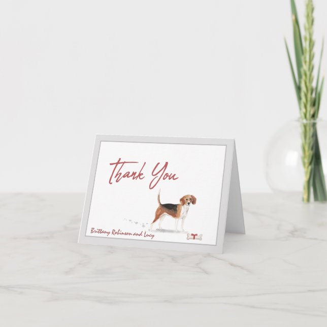 Niedlicher Beagle Hund personalisieren Name Knoche Dankeskarte (Vorderseite)