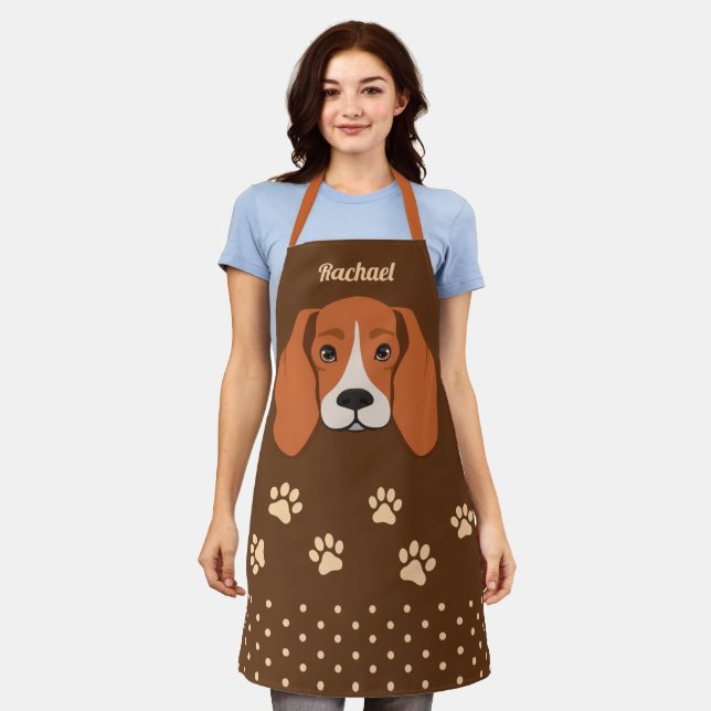 Niedlicher Beagle Hunde mit Personalisiertem Namen Schürze (Getragen)