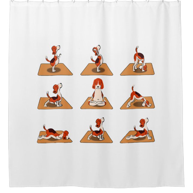 Niedlicher Beagle Hunde Yoga Asana Posen Duschvorhang (Vorderseite)