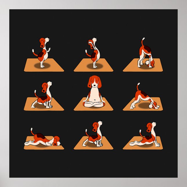 Niedlicher Beagle Hunde Yoga Asana Posen Poster (Vorne)