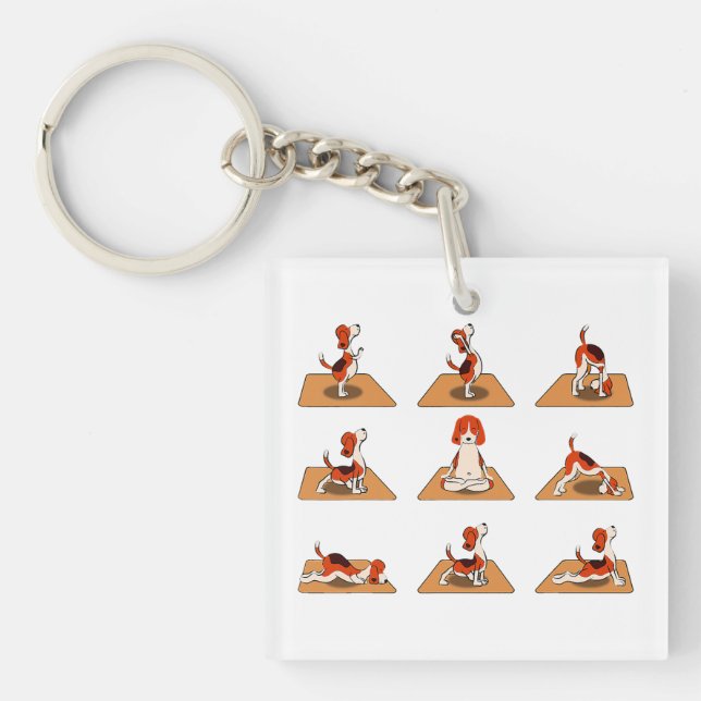 Niedlicher Beagle Hunde Yoga Asana Posen Schlüsselanhänger (Vorderseite)