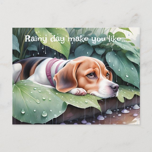 Niedlicher Beagle Rainy Day Green Botanical Postkarte (Vorderseite)