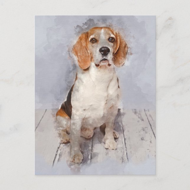 Niedlicher Beagle Wasserfarbenportrait Postkarte (Vorderseite)