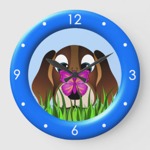 Niedlicher Beagle Welpe Hund Schmetterling Große r Wanduhr