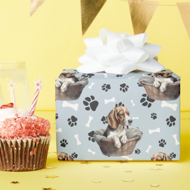 Niedlicher Beagle-Welpe in Basketball drucken Geschenkpapier (Geburtstagsparty)