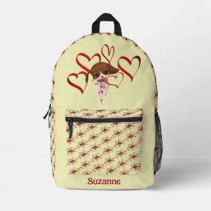 Niedlicher Beagle Welpe Red Hearts Personalisiert Bedruckter Rucksack