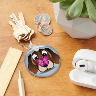 Niedlicher Beagle Welpen Hund und Schmetterling Ru Schlüsselanhänger