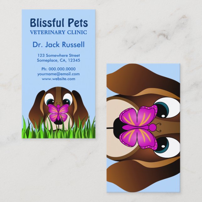 Niedlicher Beagle Welpenhund und Schmetterling Tie Visitenkarte (Vorne/Hinten)