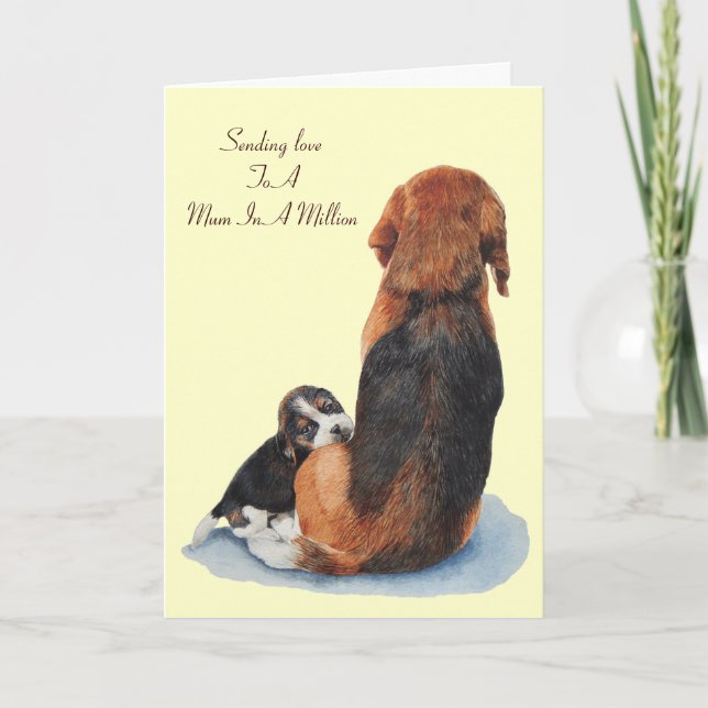 niedlicher Beagle Welpenhund versierte Mummergrüßk Karte (Vorderseite)