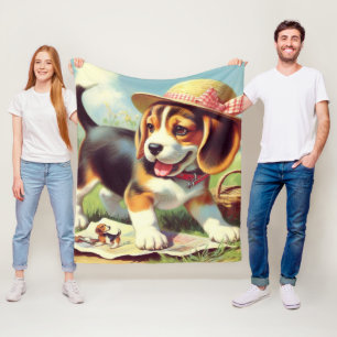 Niedlicher Beagle Welpenmalerei Fleecedecke