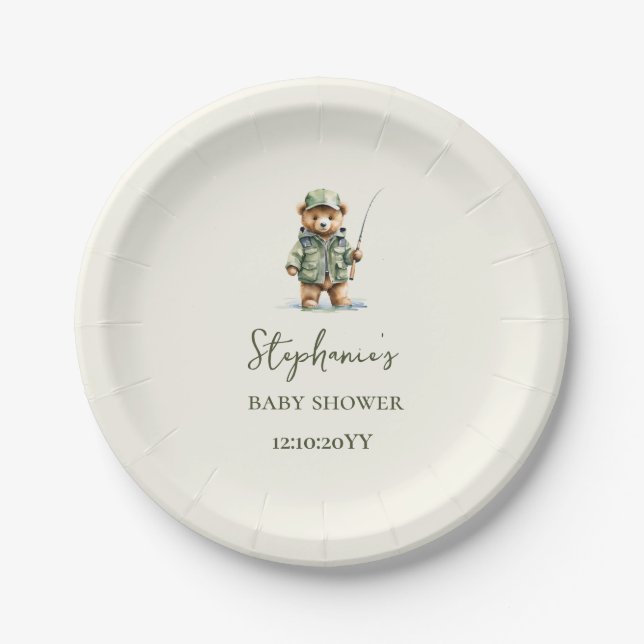 Niedlicher Bear Fisherman ist auf dem Weg zur Baby Pappteller (Vorderseite)