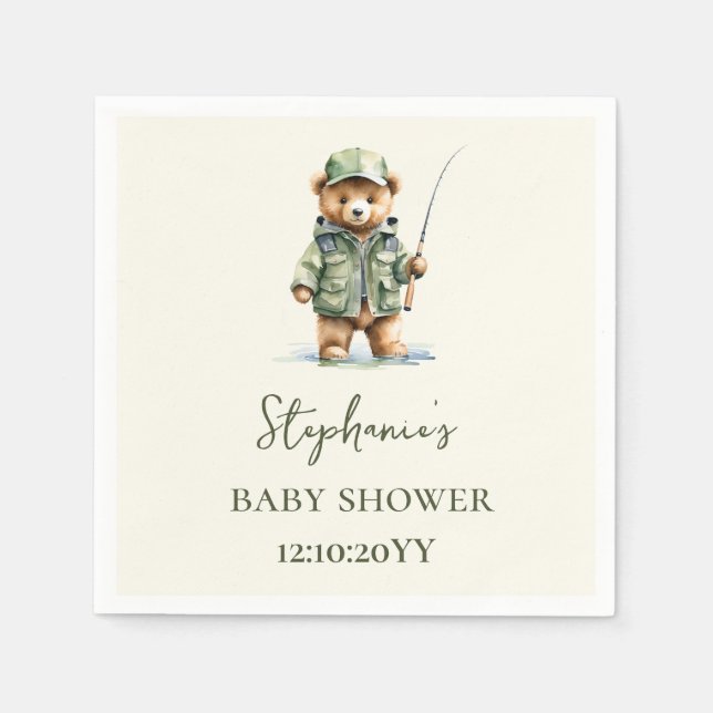 Niedlicher Bear Fisherman ist auf dem Weg zur Baby Serviette (Vorderseite)