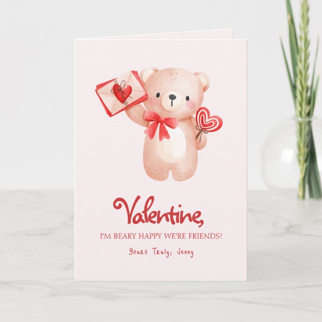 Niedlicher Beary Happy Valentine Day Gruß Karte (Vorderseite)