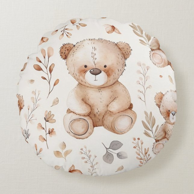 Niedlicher Beige-Kinderbär Rundes Kissen (Vorderseite)