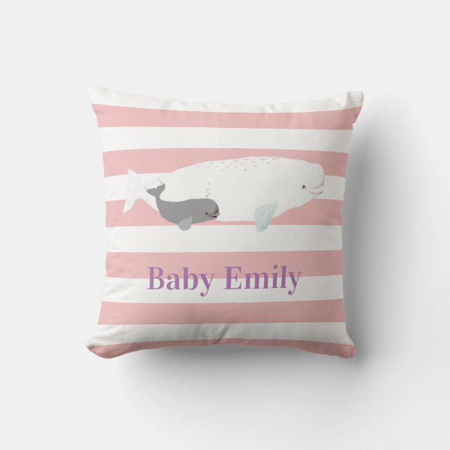 Niedlicher Beluga-Wal für Baby-Girl, rosa Streifen Kissen (Vorderseite)