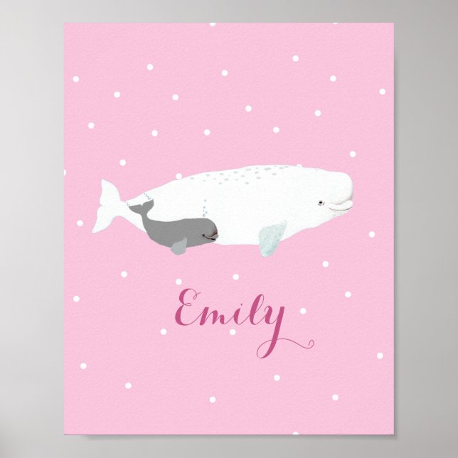 Niedlicher Beluga-Wal für Mädchen, Individuelle Na Poster (Vorne)