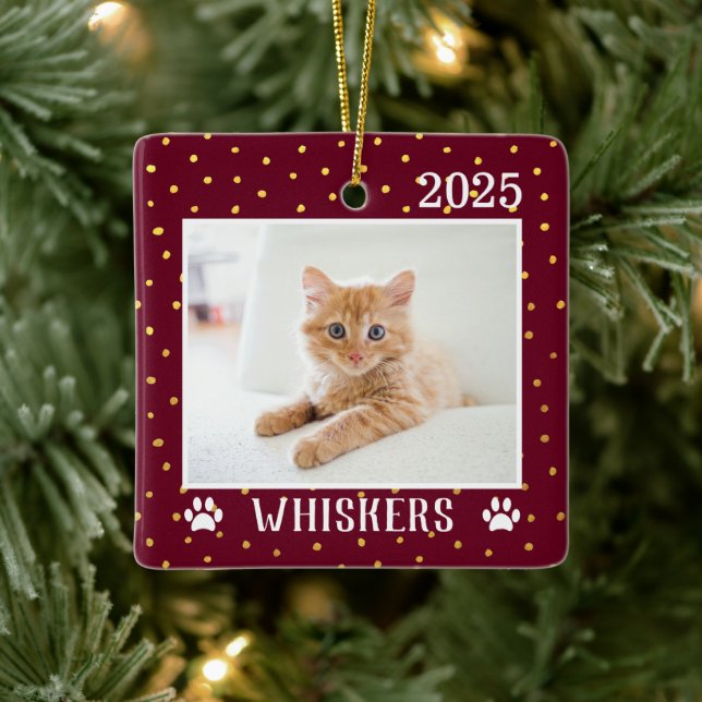Niedlicher benutzerdefinierter Cat Name Jahr Paw P Keramikornament (Baum)