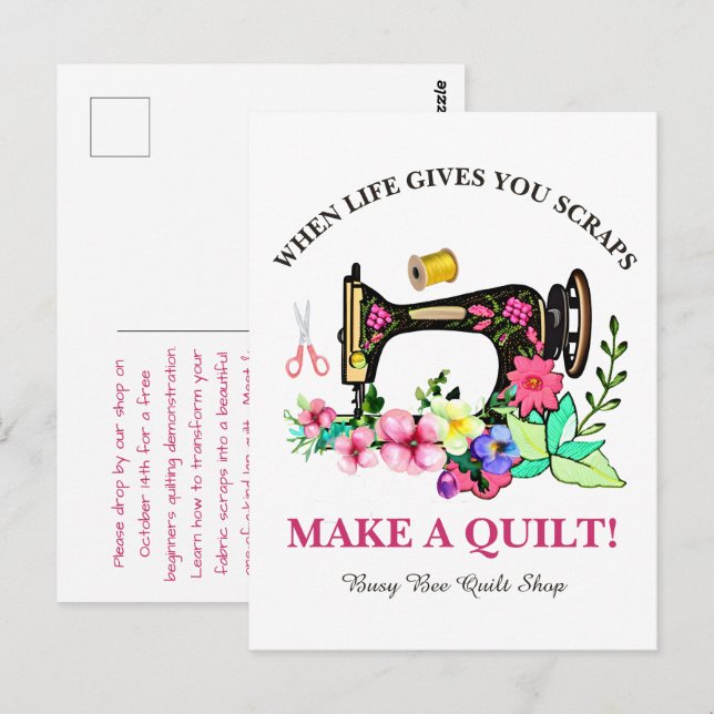 Niedlicher, benutzerdefinierter Quiltshop Postkarte (Vorne/Hinten)