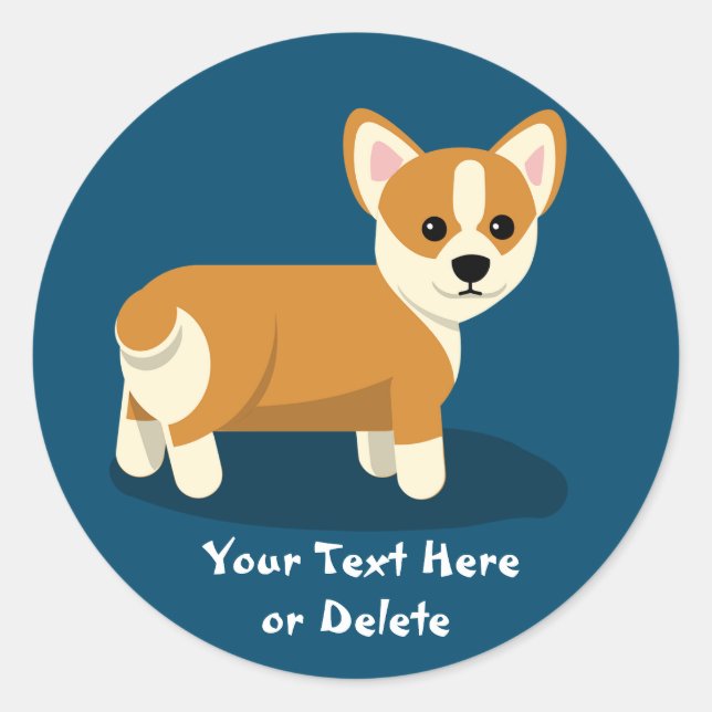 Niedlicher benutzerdefinierter Text Happy Tan Corg Runder Aufkleber (Vorderseite)