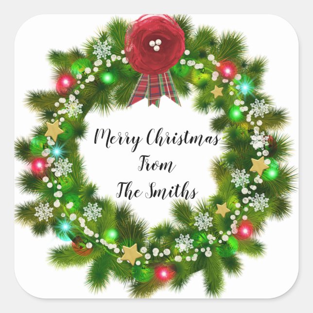 Niedlicher benutzerdefinierter Text Weihnachts-Grü Quadratischer Aufkleber (Vorderseite)