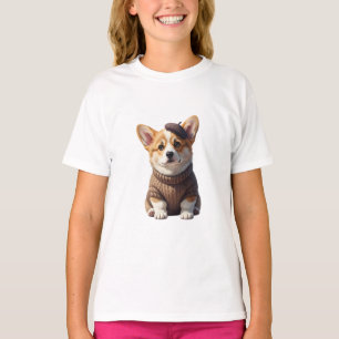 Niedlicher Beret-Corgi-Welpe Kinder T-Shirt