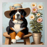 Niedlicher Berner Hund mit Hut und Blume