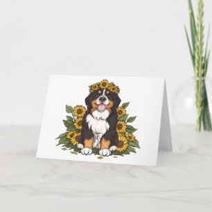 Niedlicher Berner Hund mit Sonnenblumenkrone Karte