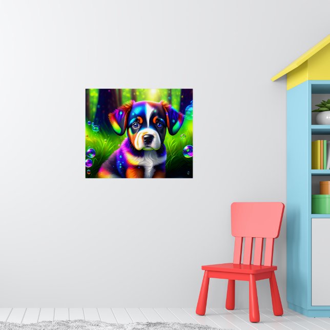 Niedlicher bernischer Hundewelpen auf der Wiese Poster (Kinderzimmer 1)
