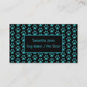 Niedlicher Beruflicher Dog Walker Aquamarine Paw P Visitenkarte