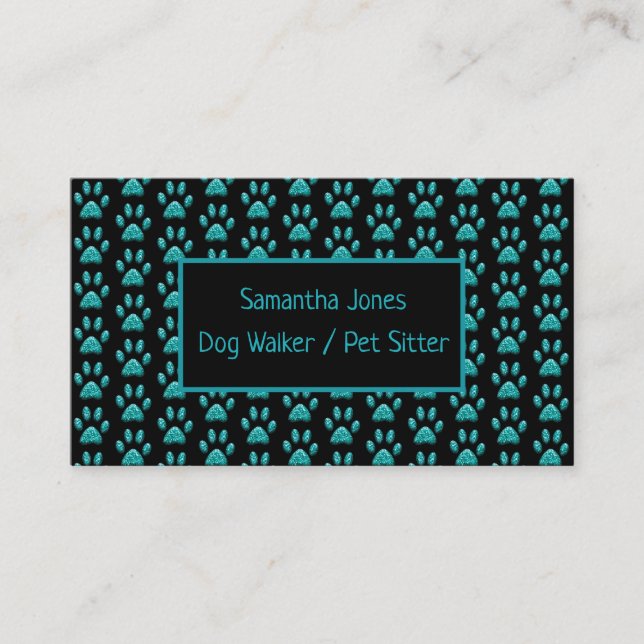 Niedlicher Beruflicher Dog Walker Aquamarine Paw P Visitenkarte (Vorderseite)
