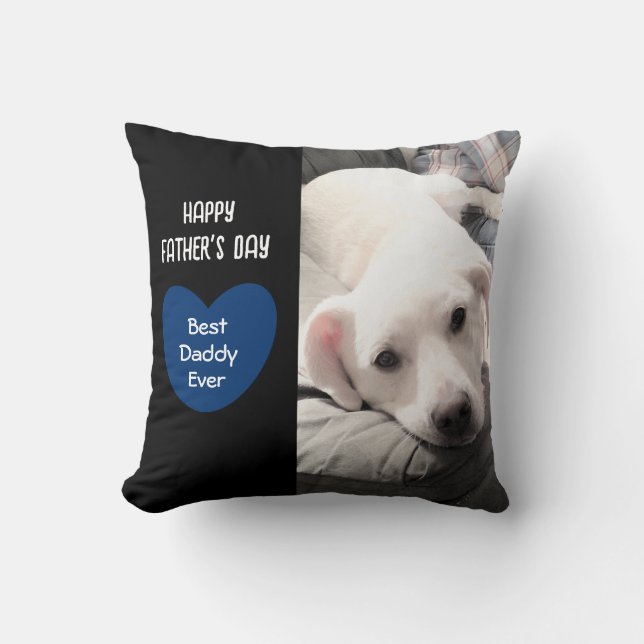 Niedlicher bester Daddy je Welpe Hund Blue Heart 1 Kissen (Vorderseite)