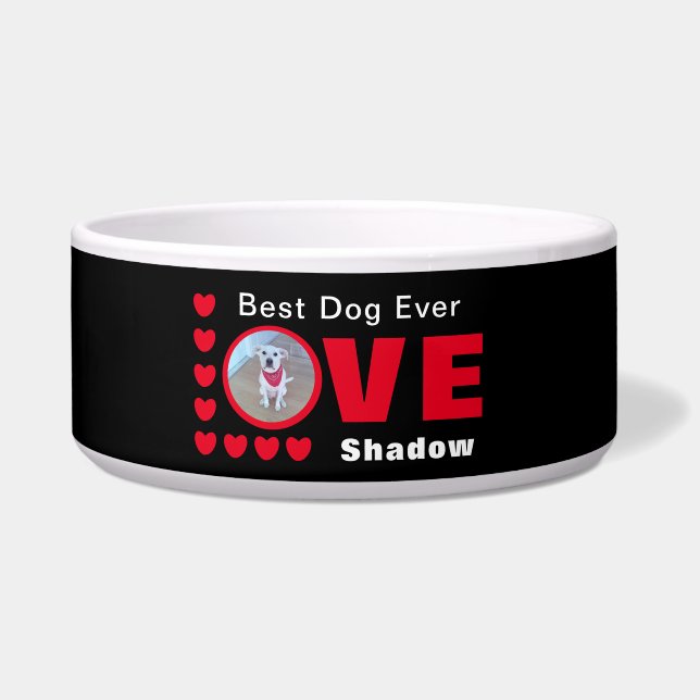 Niedlicher bester Hund je rotes Herz schwarz Napf (Vorderseite)